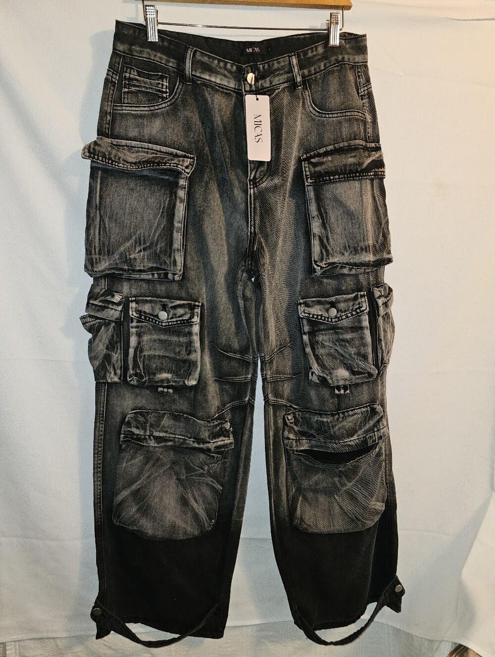 Ombre Multi Pocket Wide Leg Cargo Jeans By Micas Size XL - Picture 6 of 15